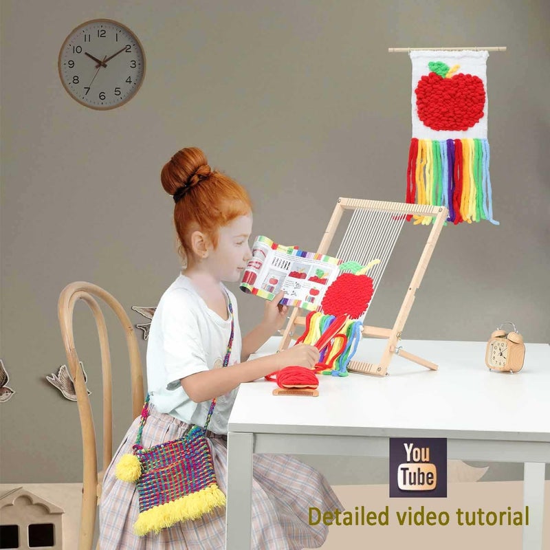 Parrovel Weaving Loom for Beginners Adults/Kids and 1 Set of Weaving Works Complete Yarn Kit with Detailed Friendly Instructions, Parents and Children in The Holiday Experience Weaving Brings Fun_Apple - Image 2